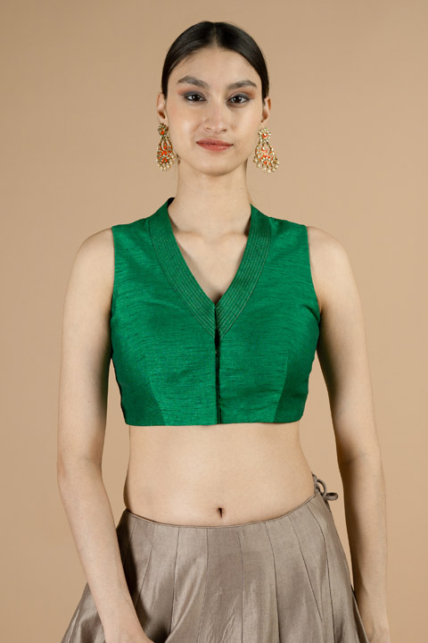 Green Sleeveless Saree Blouse